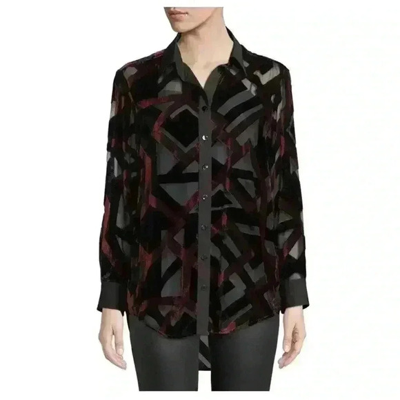 Finley Monica Velvet Devore Shirt XS Button Down Oversize Art To Wear Sheer $260 - Picture 1 of 7